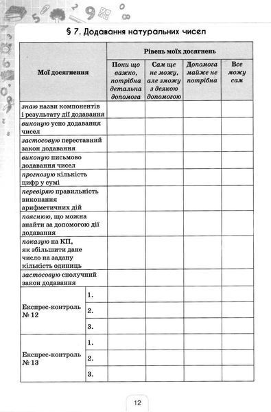 Щоденник самооцінювання навчальних досягнень. Математика. 5 клас НУШ 10846 фото